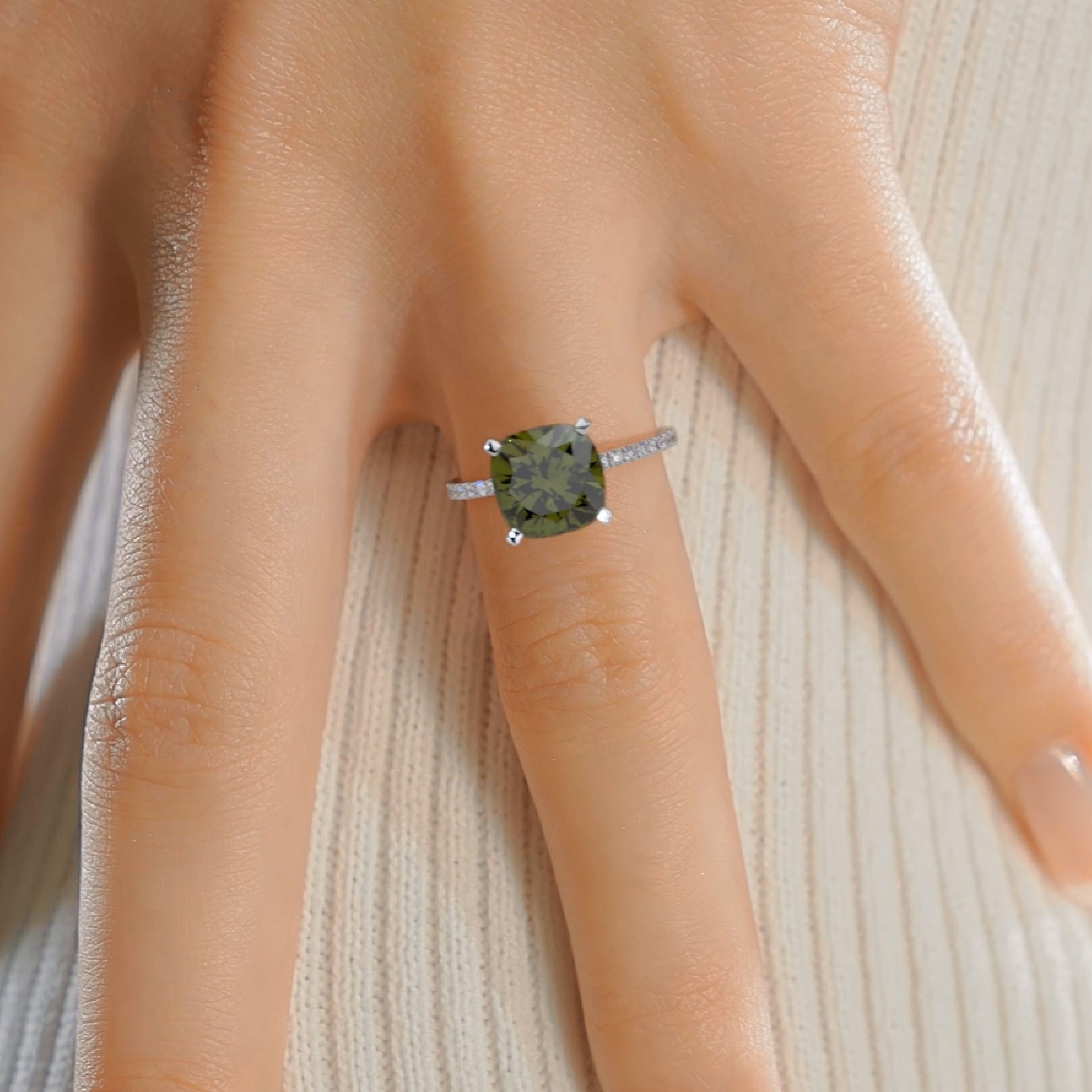Stephanie Gemstone & Diamonds Ring (6 Carat) -14K White Gold