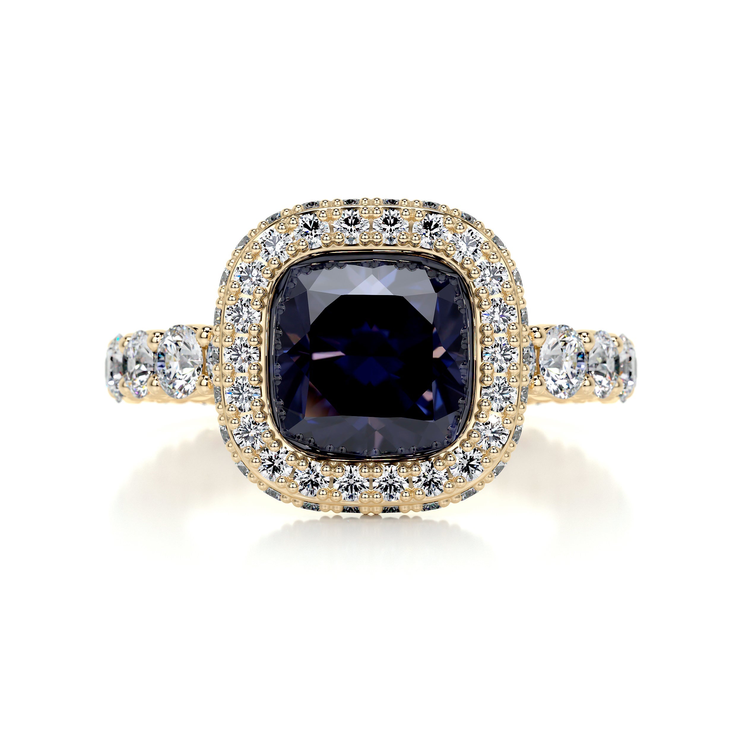 North Gemstone & Diamonds Ring   (4 Carat) - 18K Yellow Gold