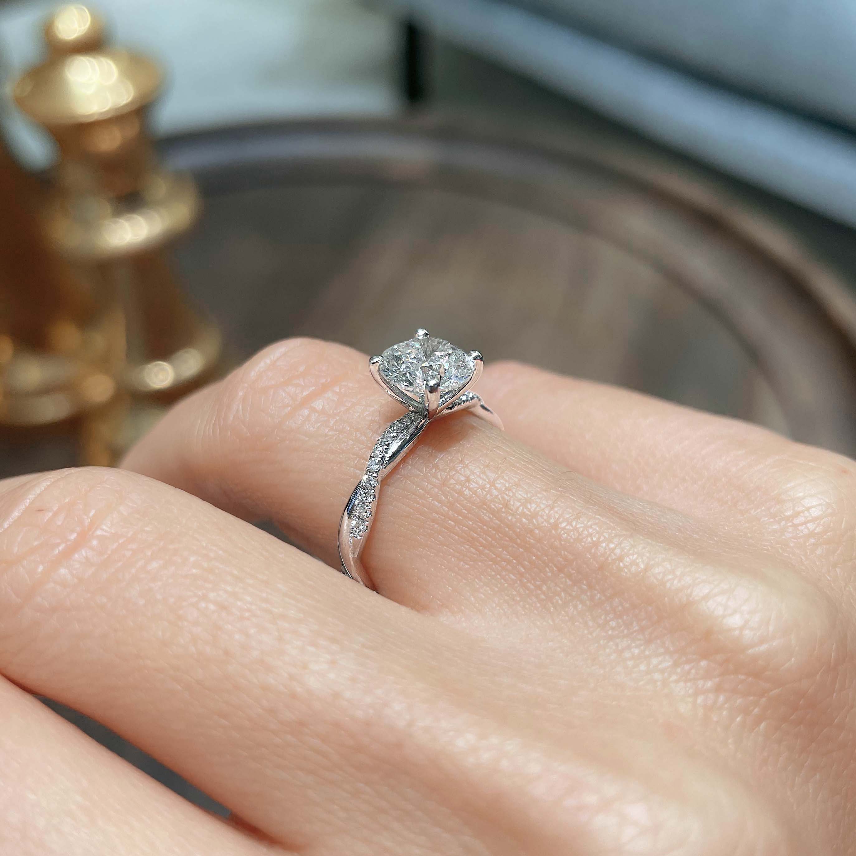 Crystal Diamond Engagement Ring -14K White Gold